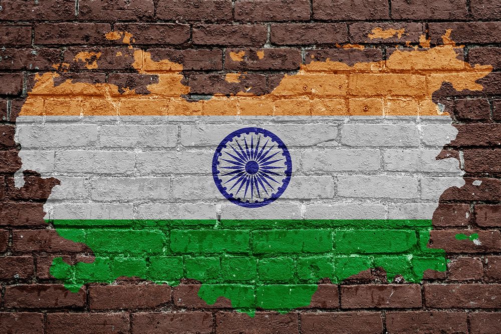 India's flag, brown brick wall texture design