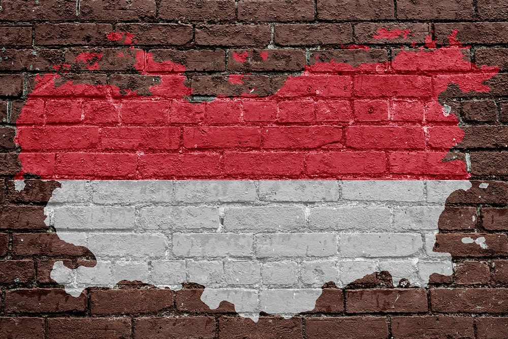 Indonesia's flag, brown brick wall texture design