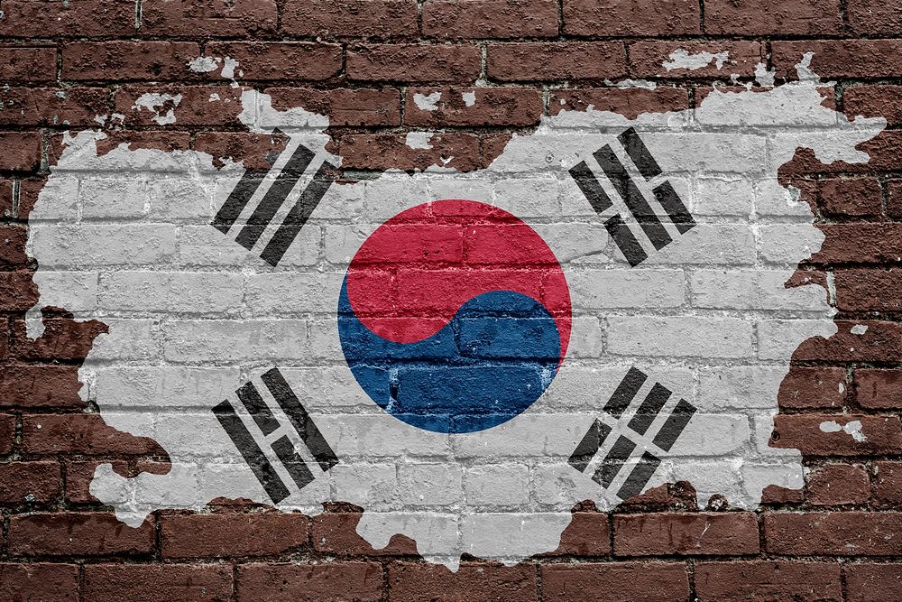 Korea's flag, brown brick wall texture design
