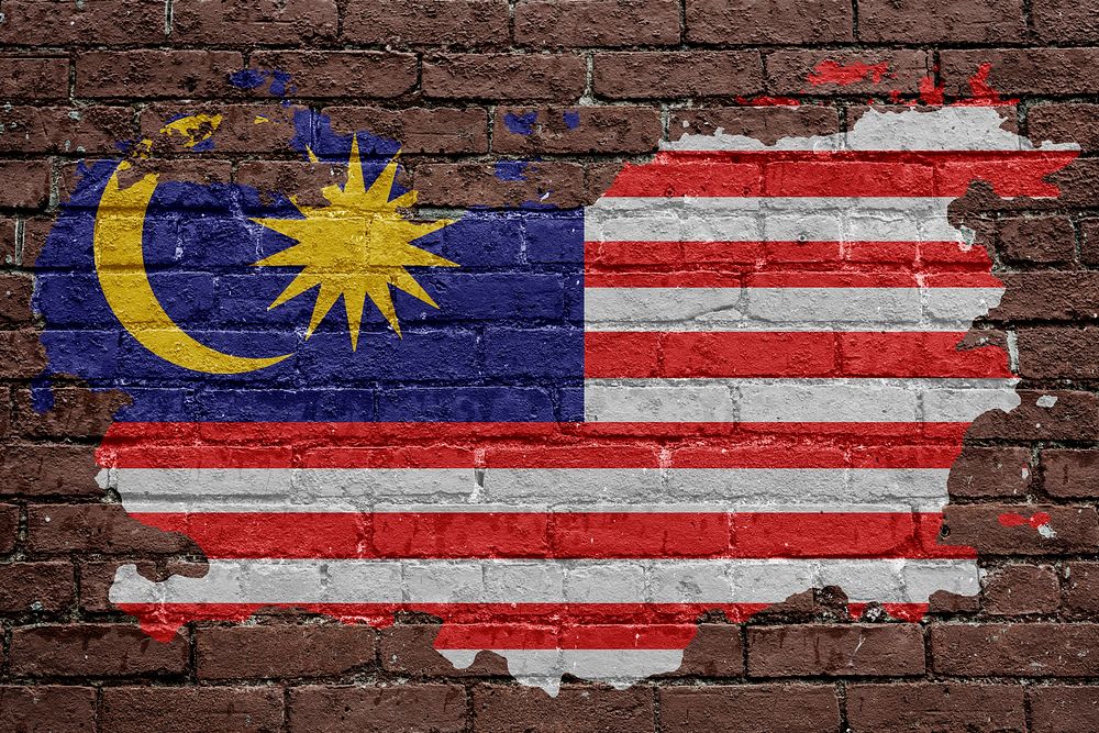 Malaysia's flag, brown brick wall texture design