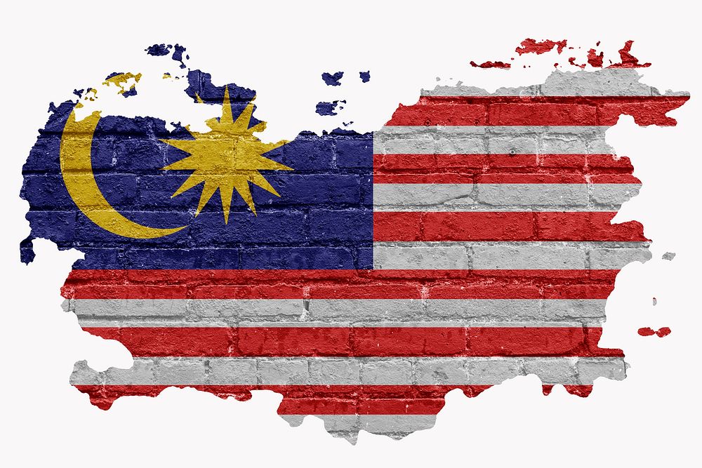 Malaysia's flag, brick wall texture, off white design