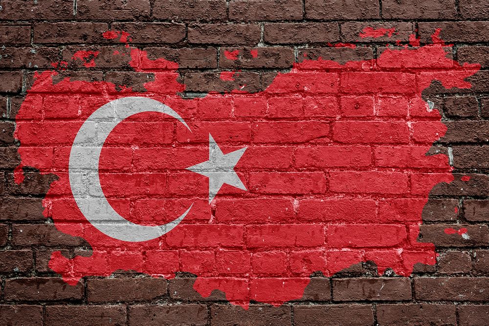 Turkey's flag, brown brick wall texture design