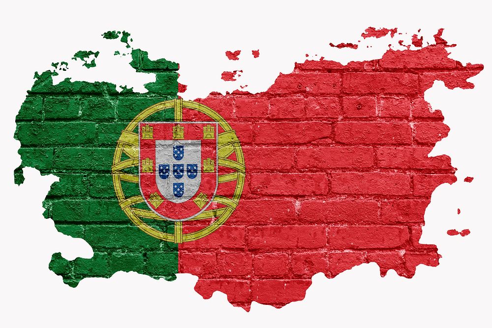 Portugal's flag, brick wall texture, off white design