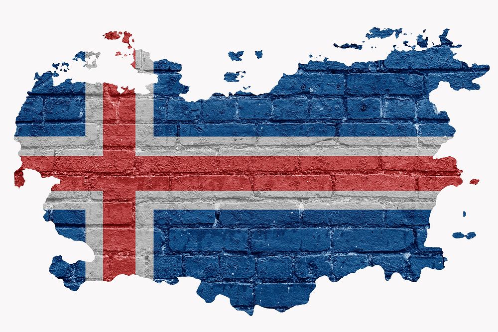 Iceland's flag, brick wall texture, off white design