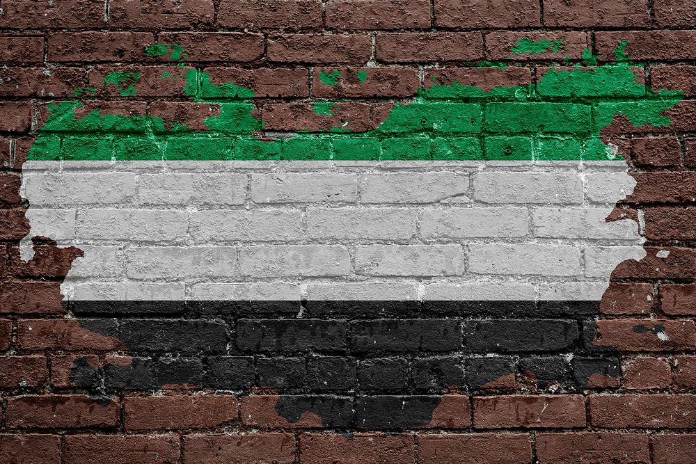 Afghanistan Resistance's flag, brown brick wall texture design