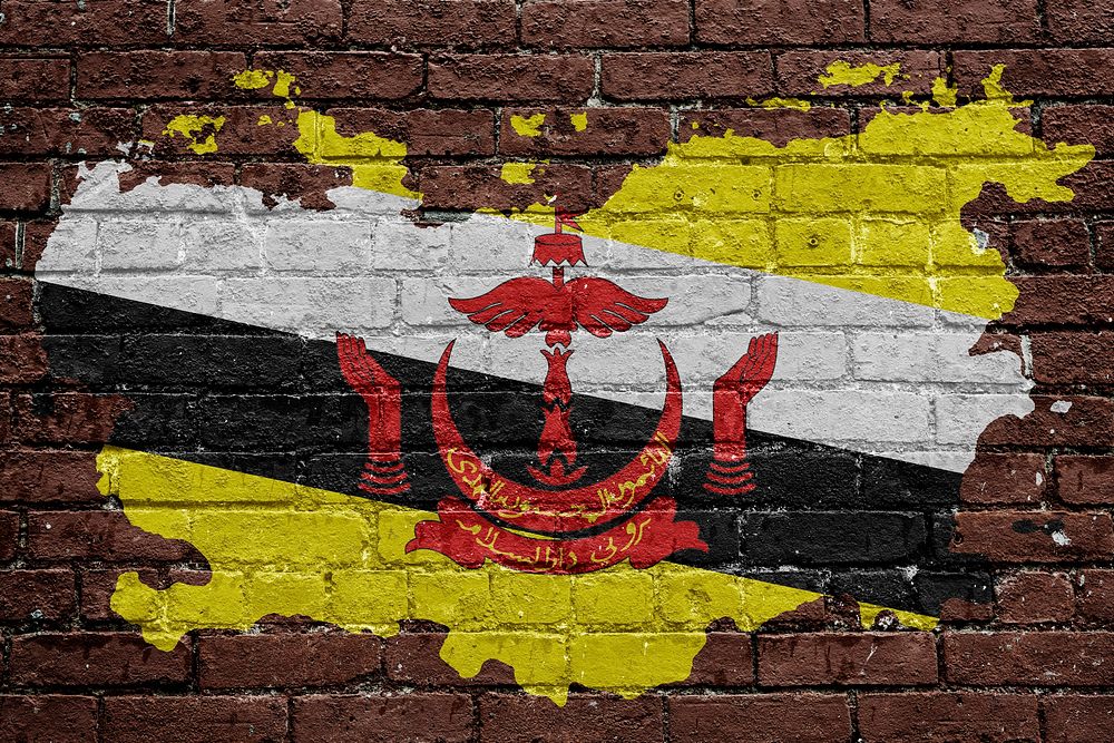 Brunei's flag, brown brick wall texture design