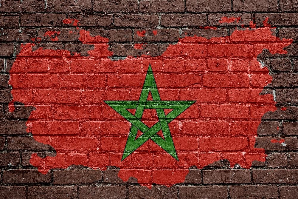 Morocco's flag, brown brick wall texture design