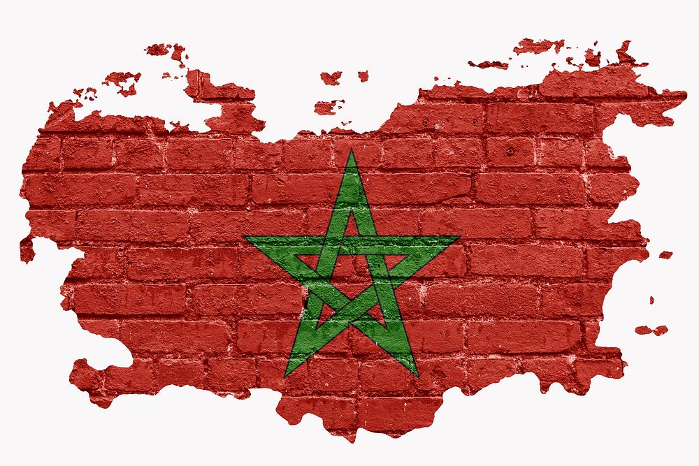 Morocco's flag, brick wall texture, off white design
