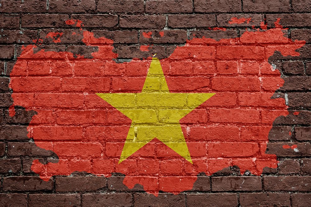 Vietnam's flag, brown brick wall texture design