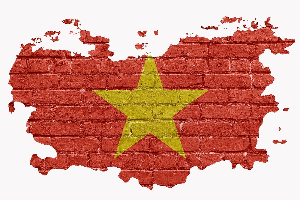 Vietnam's flag, brick wall texture, off white design