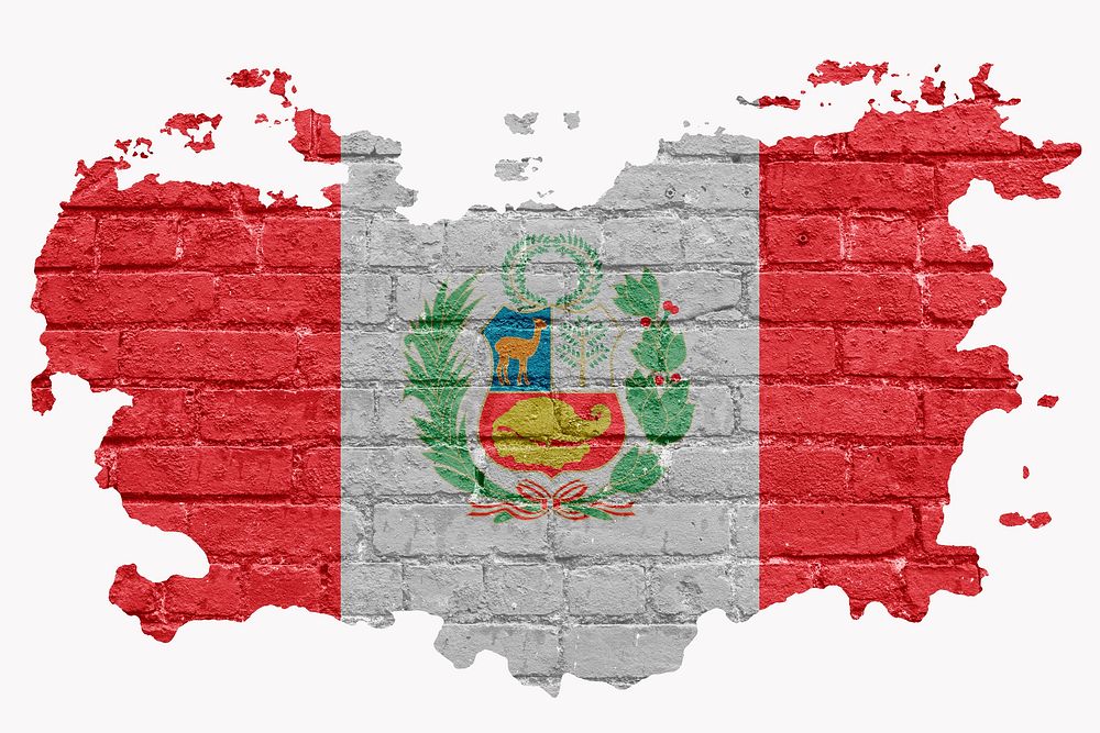 Peru's flag, brick wall texture, off white design