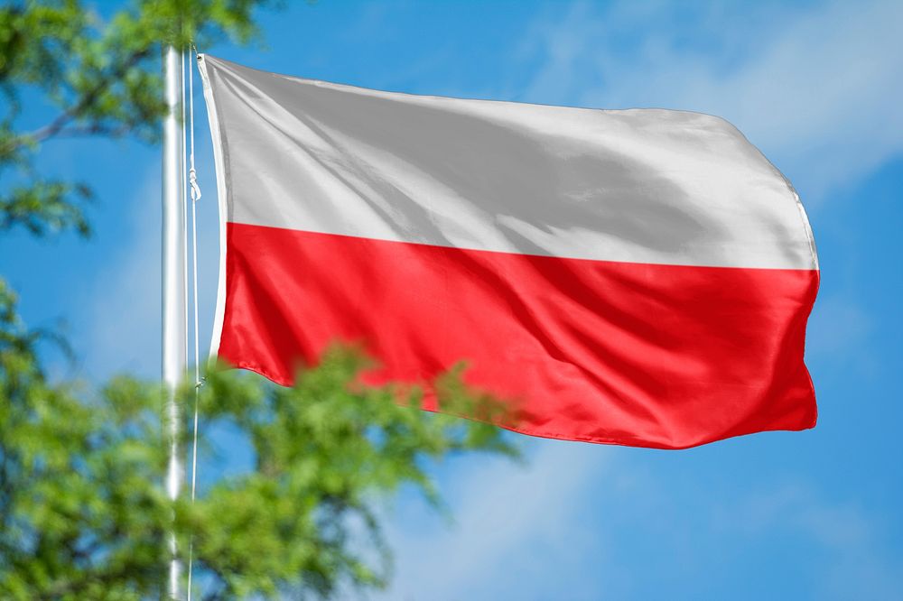 Poland flag, blue sky design