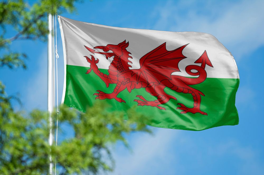 Wales flag, blue sky design