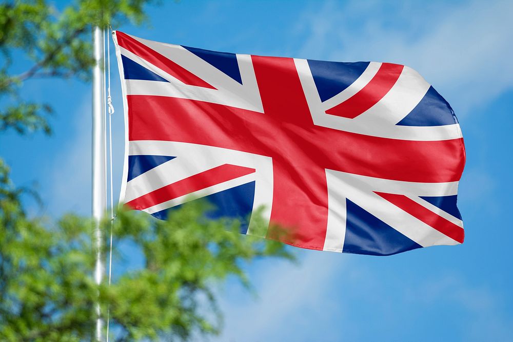 UK flag, blue sky design