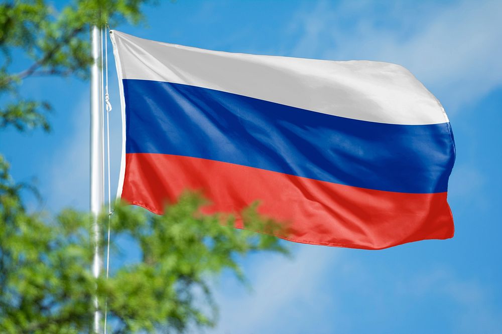 Russia flag, blue sky design