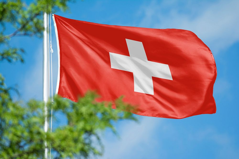 Switzerland flag, blue sky design