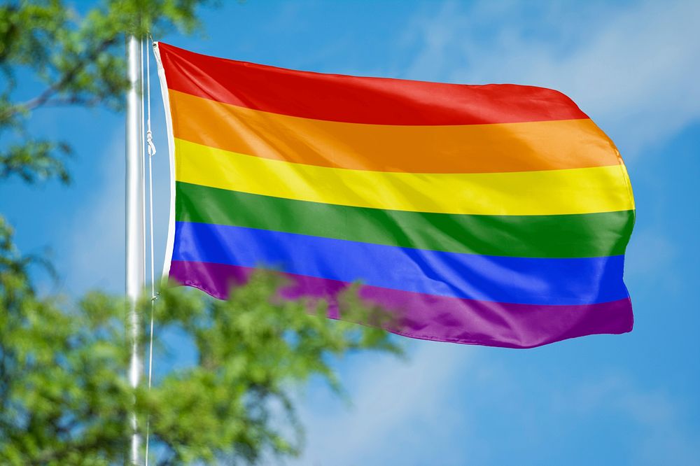 Pride month flag, blue sky design