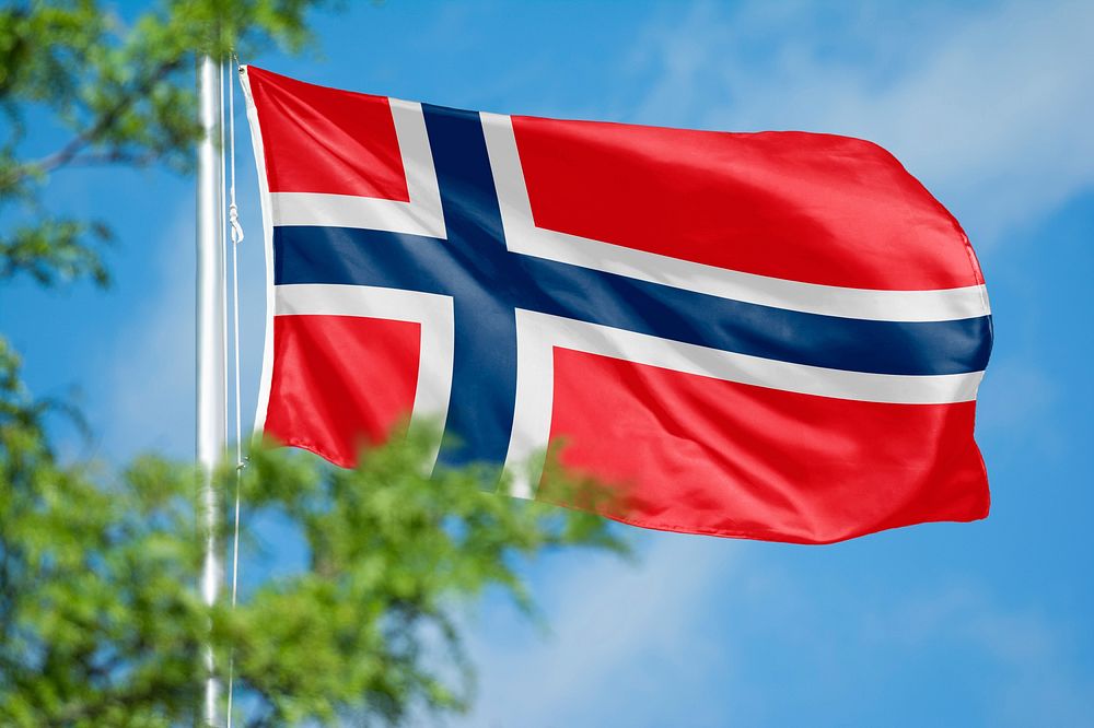 Norway flag, blue sky design