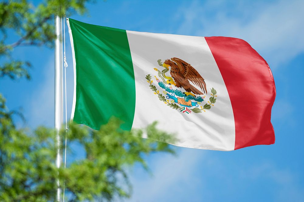 Mexico flag, blue sky design