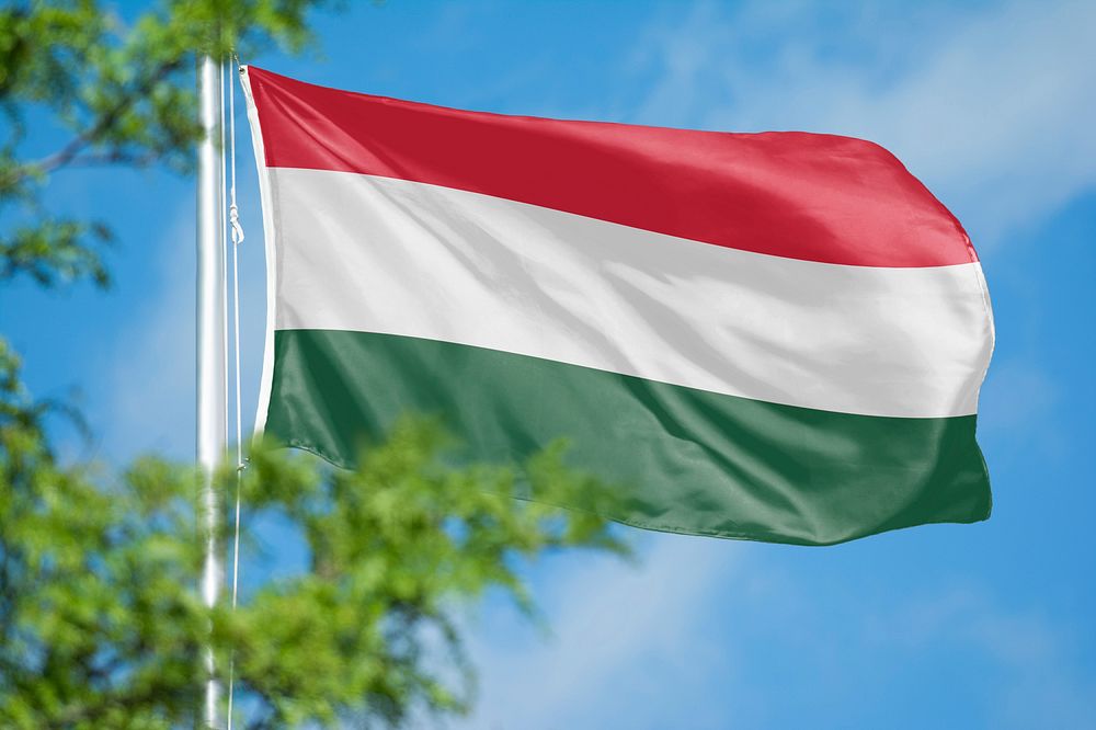 Hungary flag, blue sky design