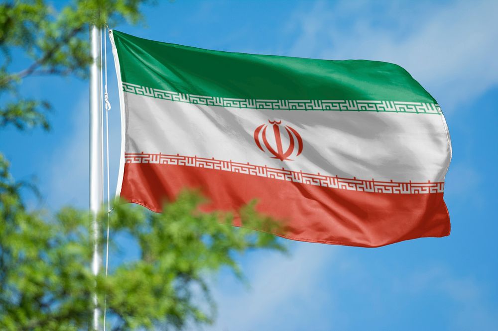 Iran flag, blue sky design