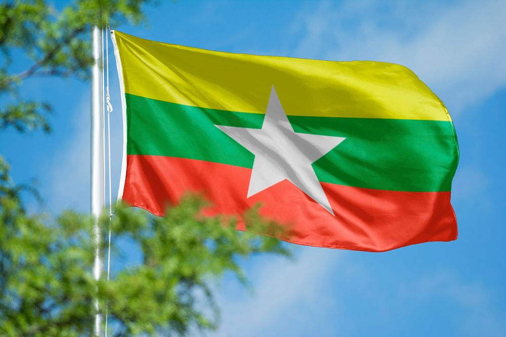 Myanmar flag, blue sky design