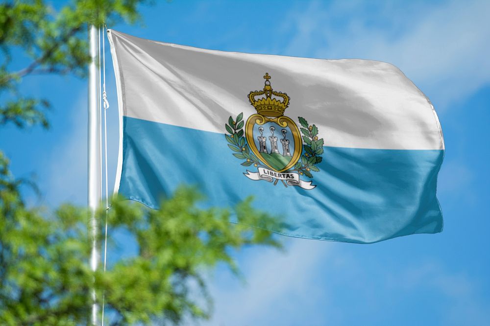 San Marino flag, blue sky design