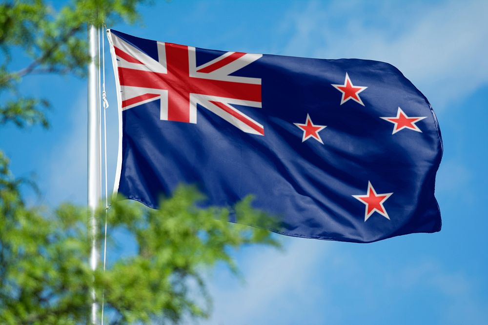 New Zealand flag, blue sky design