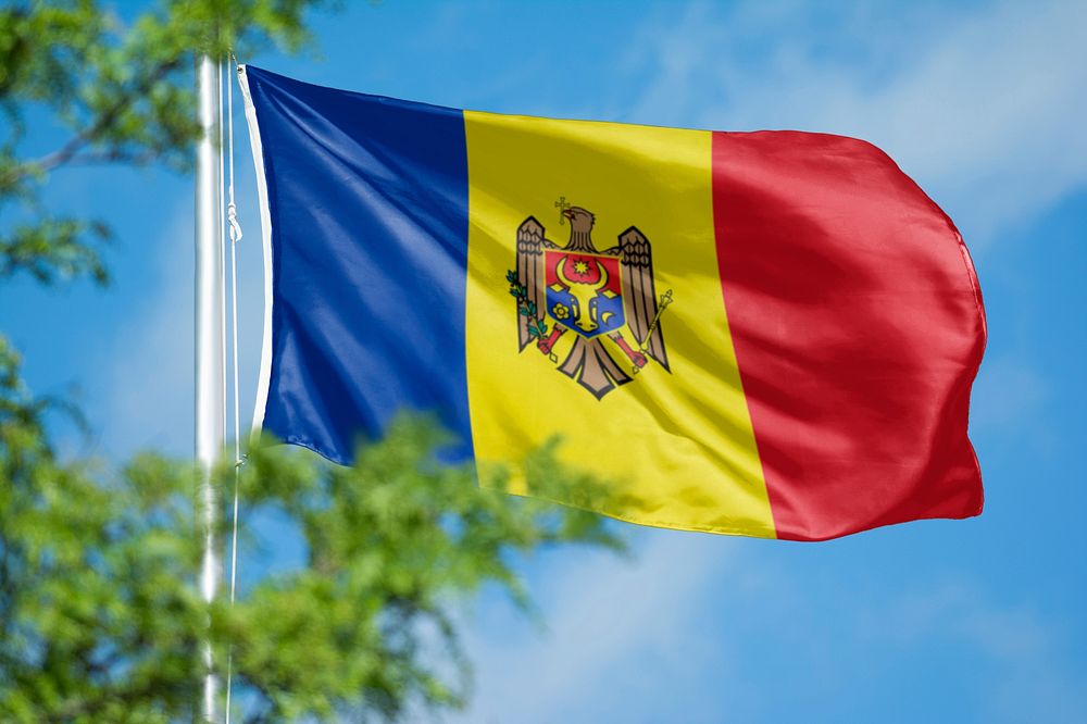 Moldova flag, blue sky design
