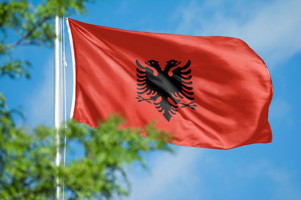 Albanian flag, blue sky design