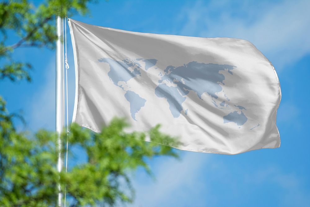 World map flag, blue sky design