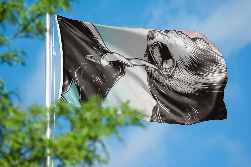 Bull & bear flag, blue sky design