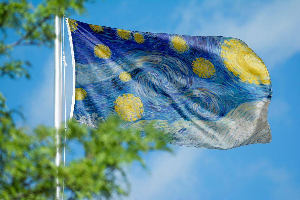 Van Gogh's Starry Night flag, blue sky design, remixed by rawpixel.