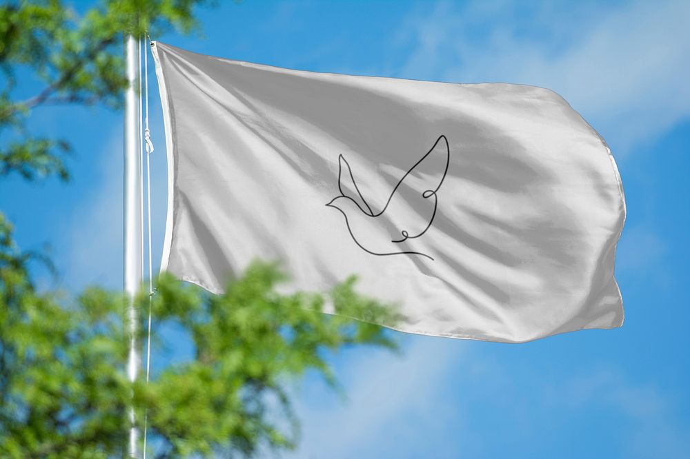 White bird flag, blue sky design