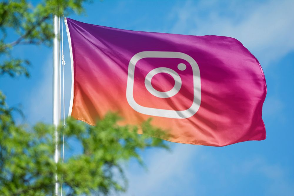 Instagram icon for social media on flag. 26 MAY 2022 - BANGKOK, THAILAND
