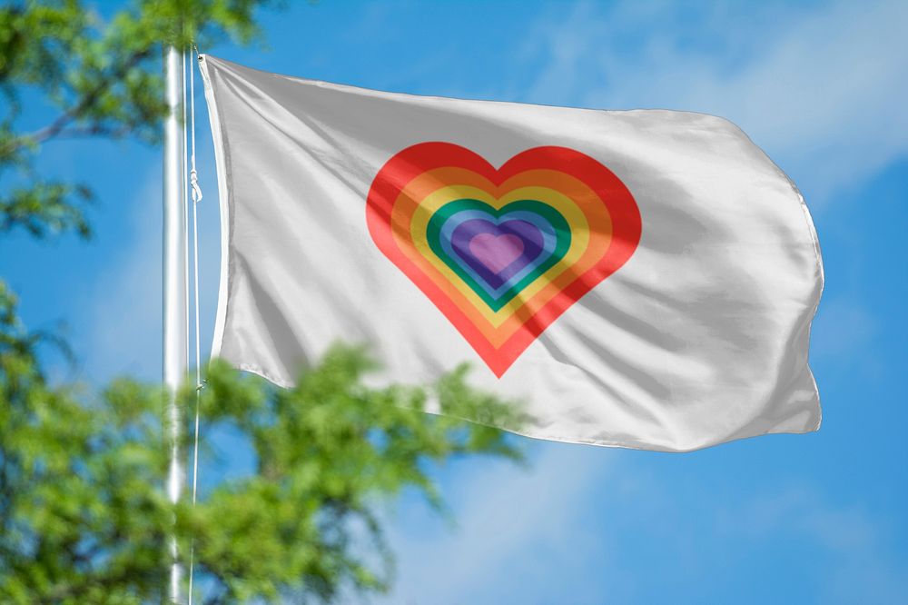 Rainbow heart flag, blue sky design