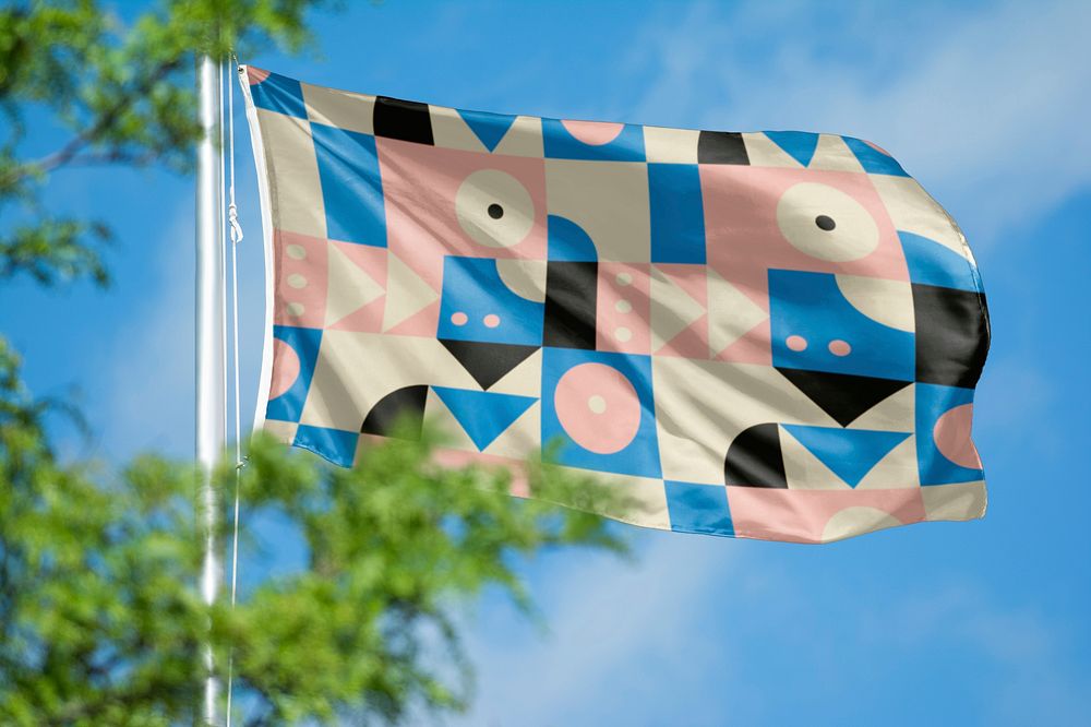 Bauhaus pattern flag, blue sky design