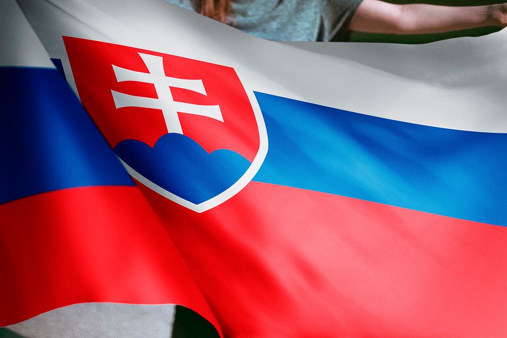 Person holding Slovakia flag background, national symbol