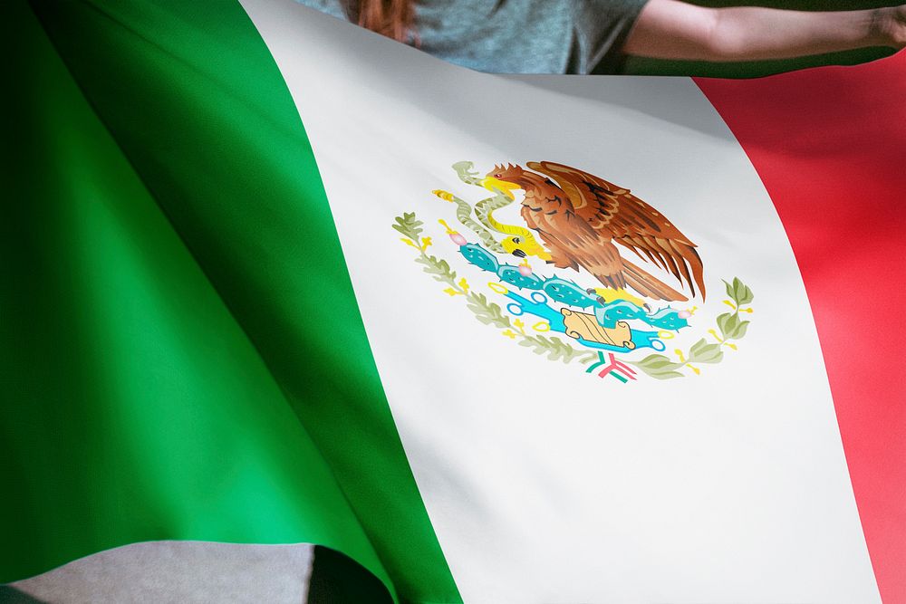 Person holding Mexican flag background, national symbol