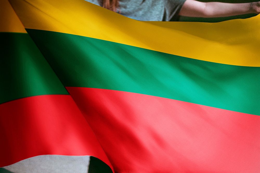 Person holding Lithuania flag background, national symbol