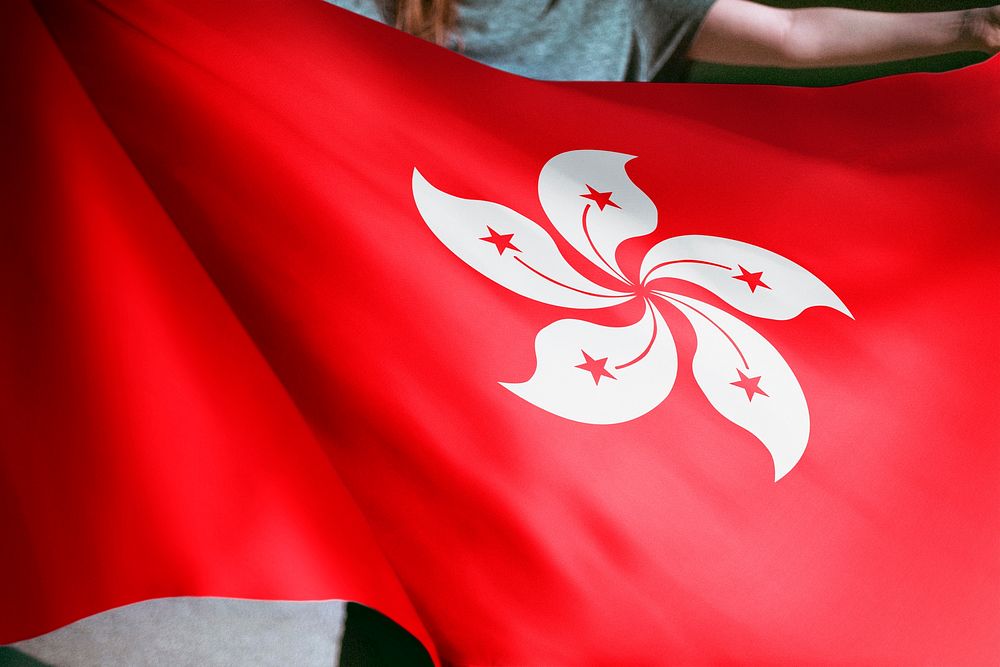Person holding Hong Kong flag background, national symbol
