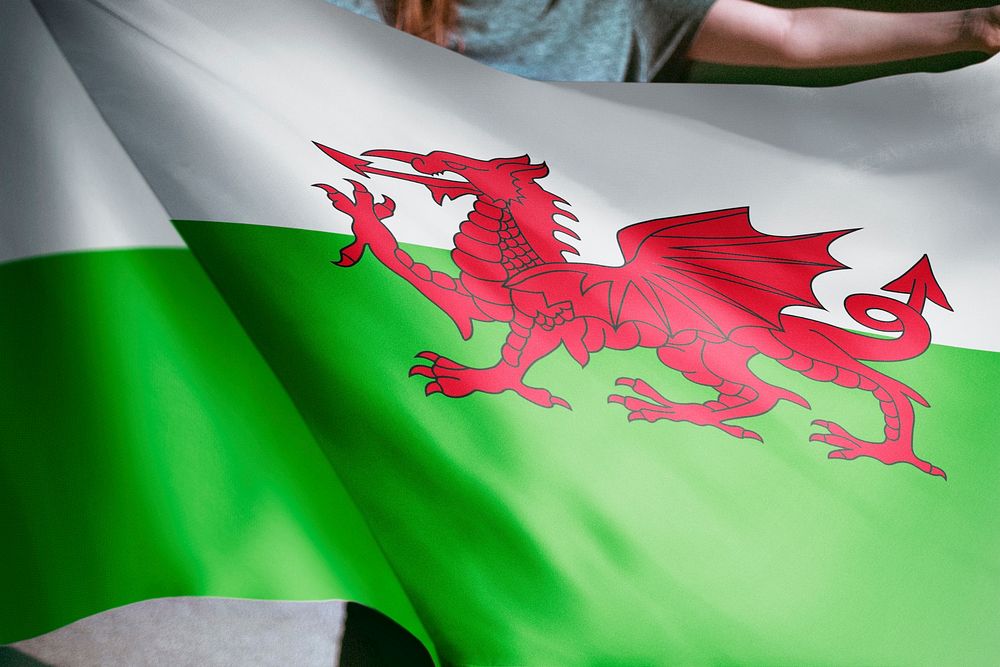 Person holding Welsh flag background, national symbol