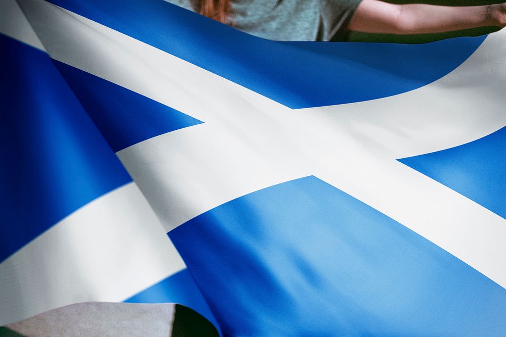 Person holding Scottish flag background, national symbol