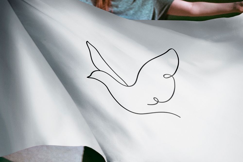 Person holding line art dove flag background