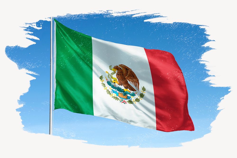 Waving Mexico flag, brush stroke, national symbol graphic