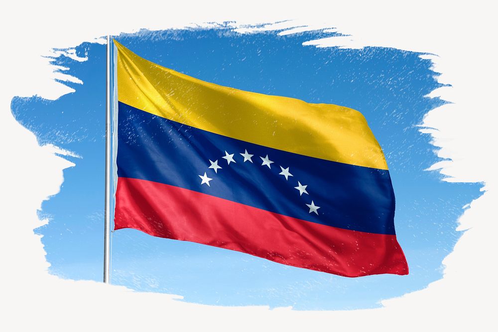 Waving Venezuela flag, brush stroke, national symbol graphic