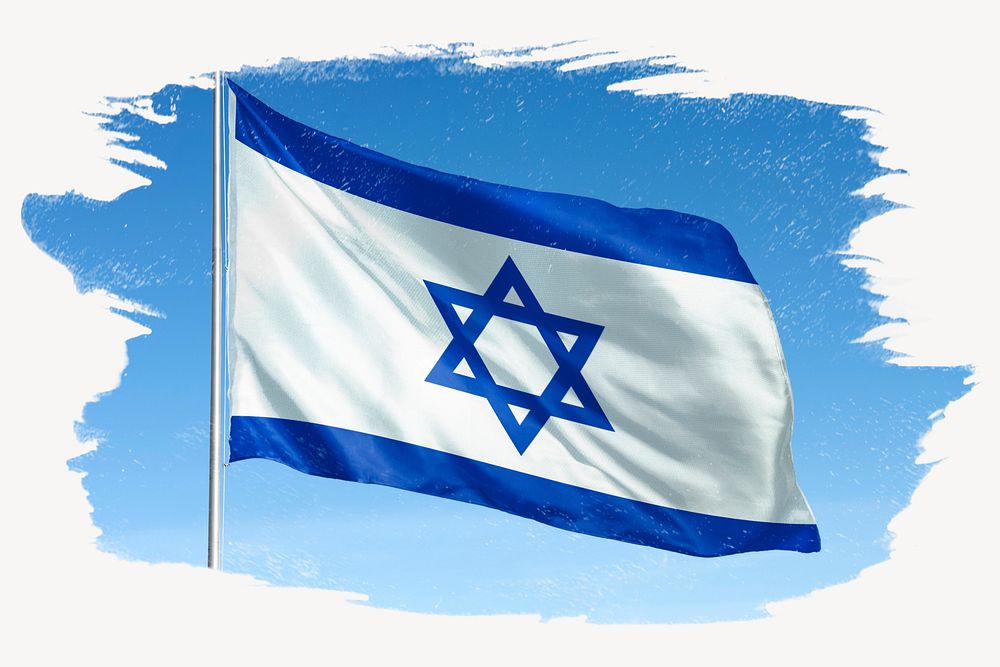 Waving Israel flag, brush stroke, national symbol graphic