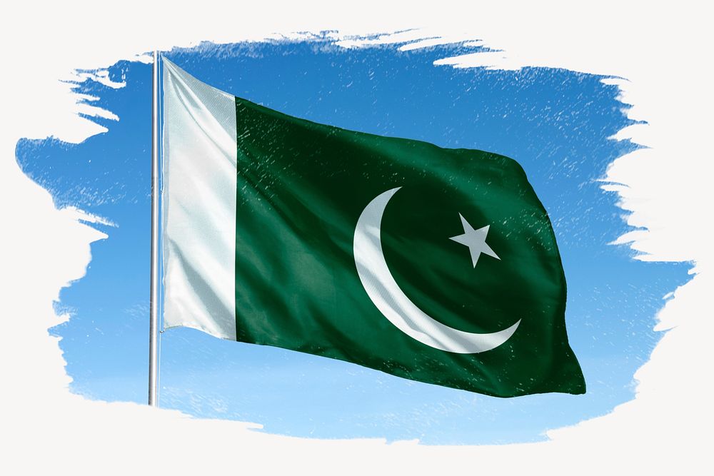 Waving Pakistan flag, brush stroke, national symbol graphic