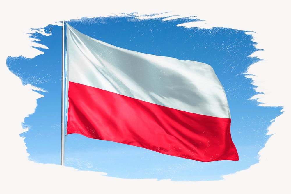 Waving Poland flag, brush stroke, national symbol graphic