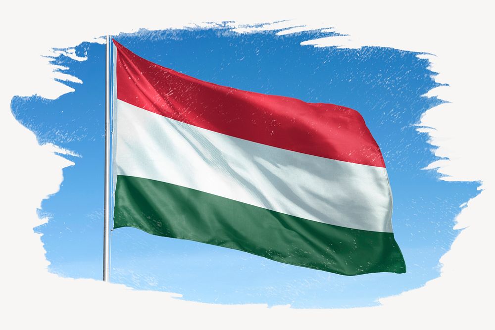 Waving Hungary flag, brush stroke, national symbol graphic